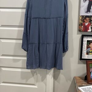 Blue Long Sleeve Tunic Dress